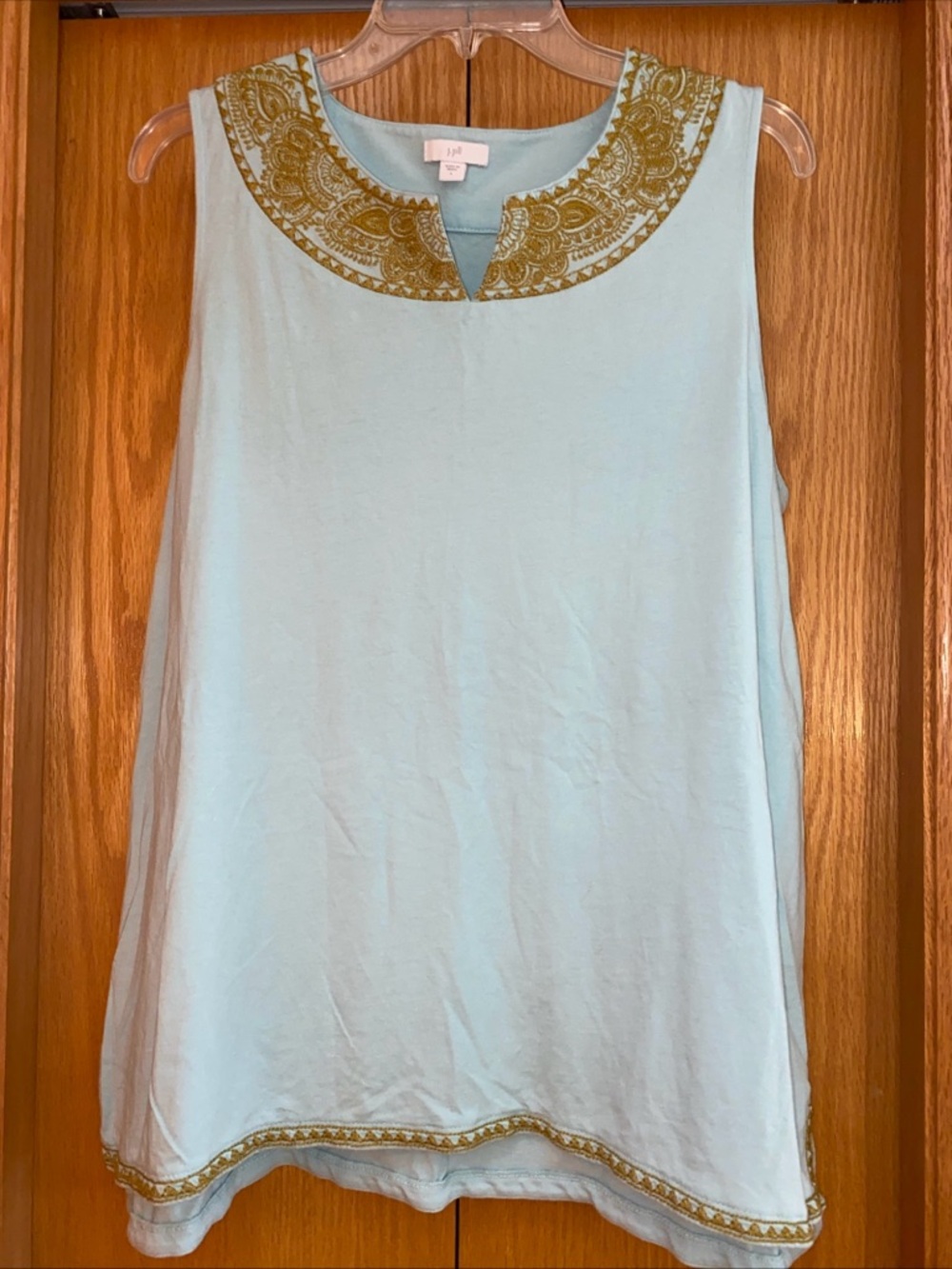 J. Jill Tank Top Women's L Blue Embroidered Sleeveless Boho Minimalist Beach